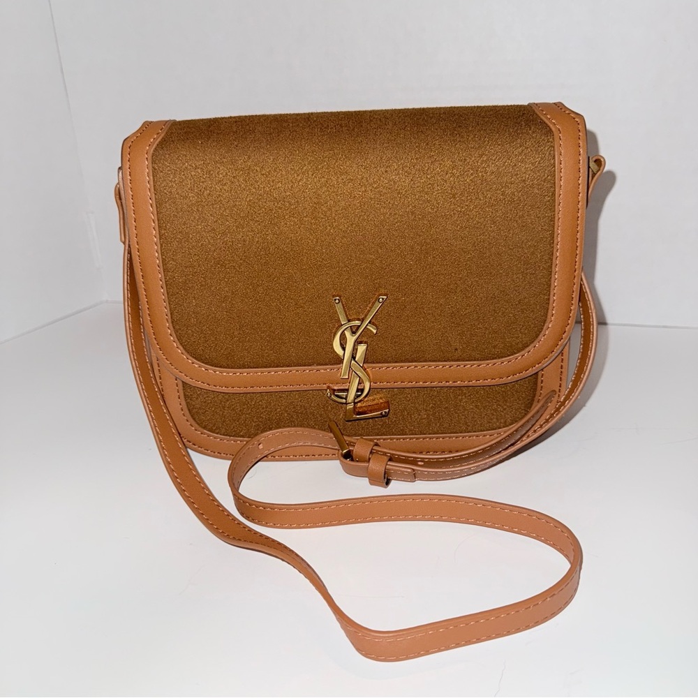 YSL tan leather designer luxury crossbody bag with golf hardware & letter lock - Picture 2 of 9